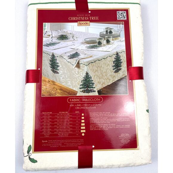 Spode Christmas Tree Fabric Tablecloth 60in x 84in Oblong Holiday Table Decor - Picture 2 of 3
